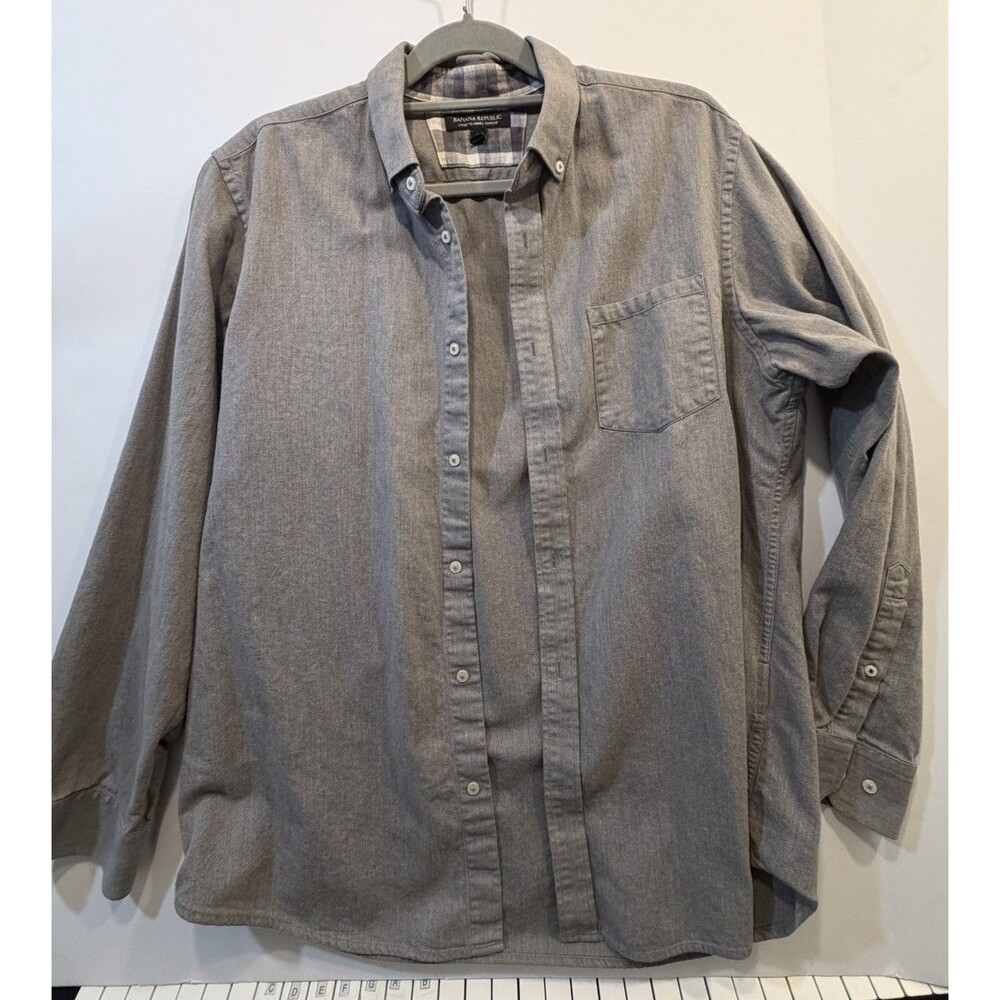 Banana Republic Luxe Flannel Shirt Men’s Large Gray Slim Fit 100% Cotton